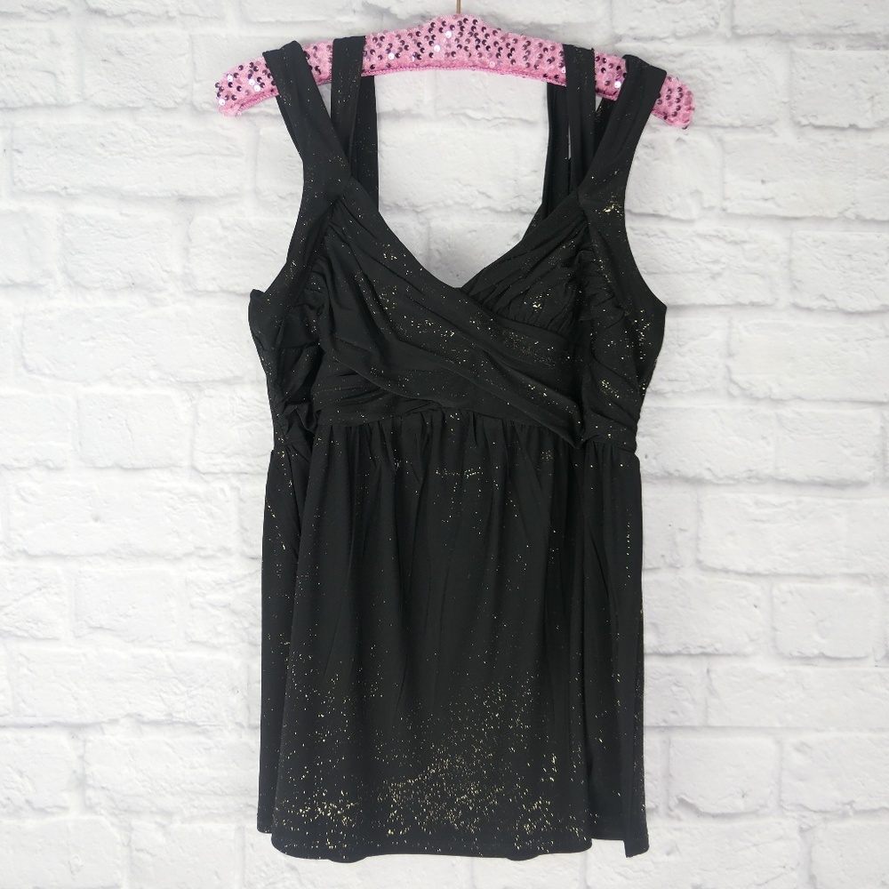  Torrid | Ruched Black w/ Gold Glitter Tank Top